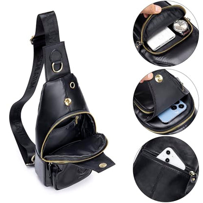 LUKZIJAES Genuine Leather Sling Bag for Men - color: #11-black