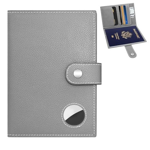 Genuine Leather Slim Passport Holder with RFID & Tracker Slot (Gray) - color: Gray