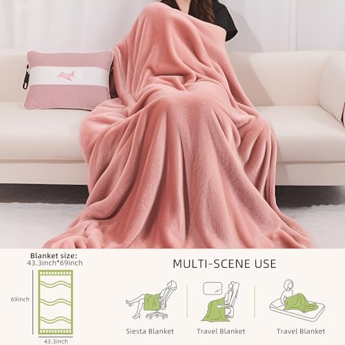 Melissa Large Soft Travel Blanket and Inflatable Pillow Set - color: Pink