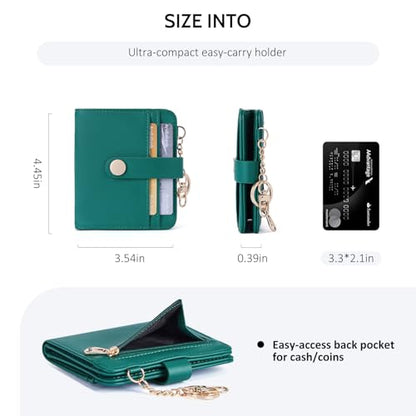 POIUGOYA Slim Wallet for Women RFID Card Holder Keychain - color: Forest Green