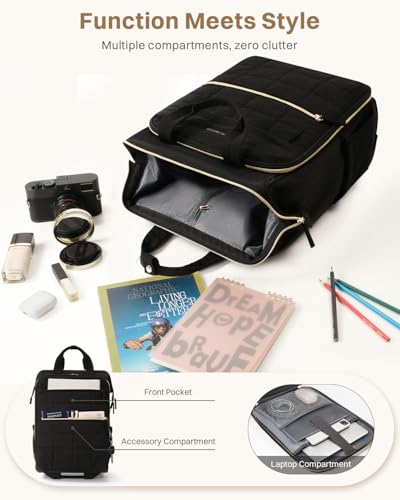 Rolling Puffer Backpack for Women, Travel Backpack with Wheels, 16 Inch Wheeled Laptop Backpck, Dual-Opening Design Overnight College Underseat Carry on Luggage, Roller Business Work Bag, Black - color: Square Quilt Black