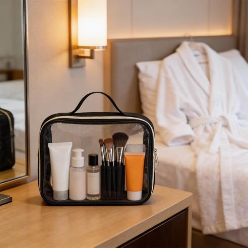 Clear Travel Bags for Toiletries 3Pcs,Clear Makeup Bag - color: 3pcs-Black