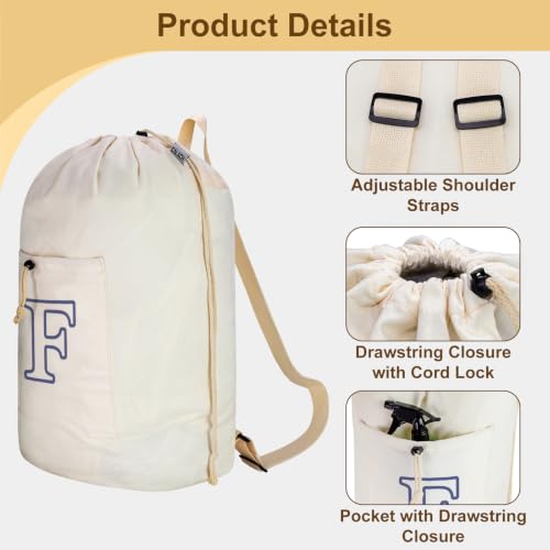 Laundry Bag Backpack Personalized Initial Canvas Laundry Bag, Letter F - color: Letter F, size: X-Large