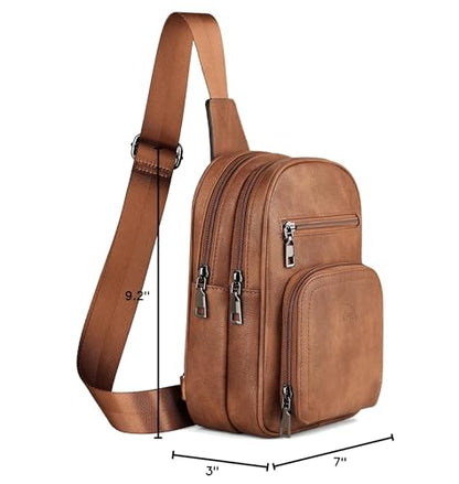 FADEON Sling Bags for Women Crossbody Bag, Designer PU Leather Sling Purse - color: 1 Brown Retro Style, size: Small