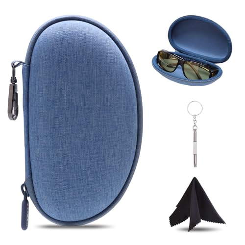LTGEM Glasses Case Hard Shell, Hard Sunglasses Travel Case for Women Men, Large Eyeglass Cases with Clip and Cleaning Cloth - color: Blue