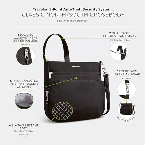 Travelon Anti-Theft Classic North/South Crossbody Bag - color: Black