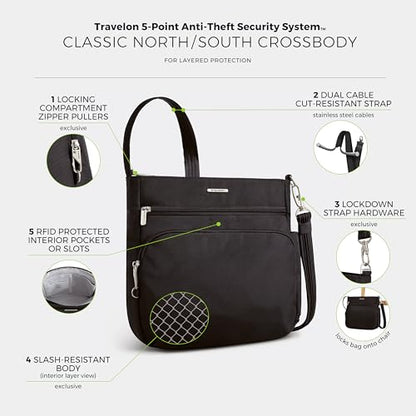 Travelon Anti-Theft Classic North/South Crossbody Bag - color: Black