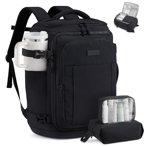 LOVEVOOK Travel Backpack for Women Men, 25L Personal Item Travel Bag - color: Black, size: 26L-3Pcs
