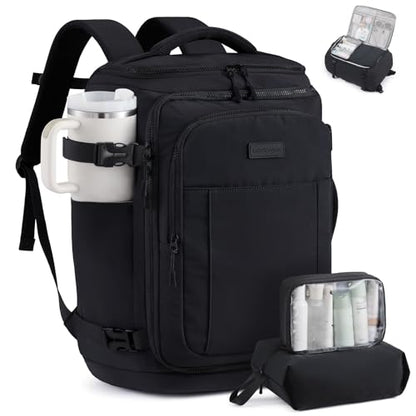 LOVEVOOK Travel Backpack for Women Men, 25L Personal Item Travel Bag - color: Black, size: 26L-3Pcs