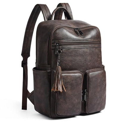 Shrrie 16 Inch Vegan Leather Laptop Backpack Purse for Women - color: Two-toned Coffee