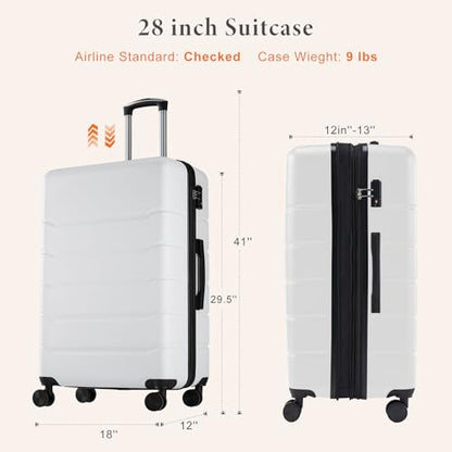 Sweetcrispy 28 Inch Checked Luggage, Suitcase with Spinner Wheels - color: White, size: 28 Inch