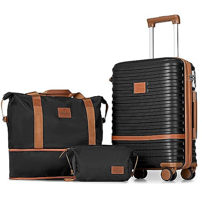 Joyway Carry On Luggage 20 Inch Expandable Suitcase with Spinner Wheel, 3 Piece Hard Shell Luggage Set with TSA Lock(Black) - color: Black brown, size: Carry-On 20-Inch