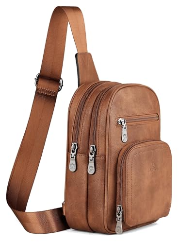 FADEON Sling Bags for Women Crossbody Bag, Designer PU Leather Sling Purse - color: 1 Brown Retro Style, size: Small