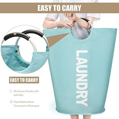 DOKEHOM 90L Large Laundry Basket Bag, Collapsible Tall Hamper, Light Blue - color: Light Blue, size: 90L