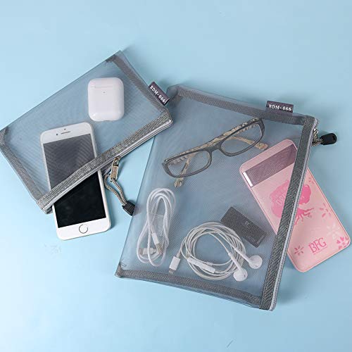 HRX Package 6pcs Mesh Makeup Bags for Travel, 2 Sizes A5 A6 (Grey) - color: Grey, size: A5, A6