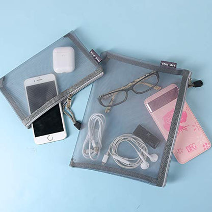 HRX Package 6pcs Mesh Makeup Bags for Travel, 2 Sizes A5 A6 (Grey) - color: Grey, size: A5, A6