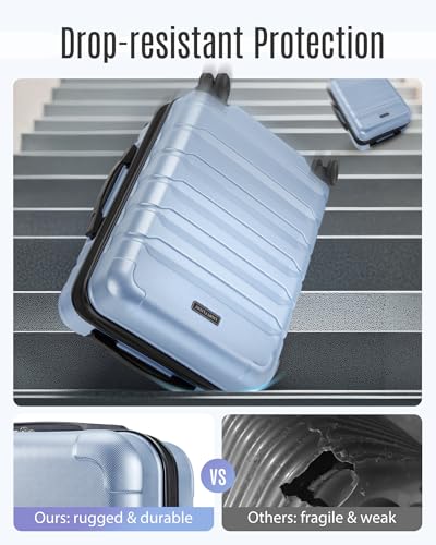 LIGHT FLIGHT Carry On Luggage 22x14x9 Airline Approved Suitcase,Light Blue - color: Light Blue