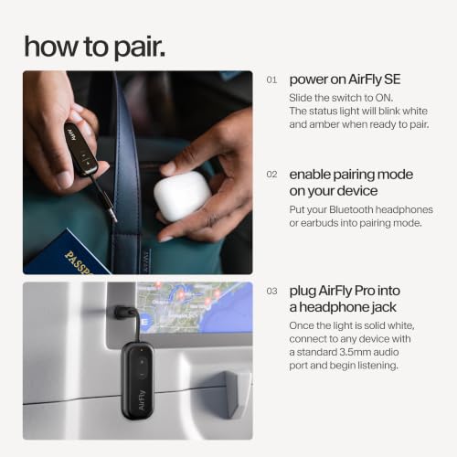 Twelve South AirFly SE, Bluetooth Wireless Audio Transmitter Adapter, Black - color: Black, style: AirFly SE
