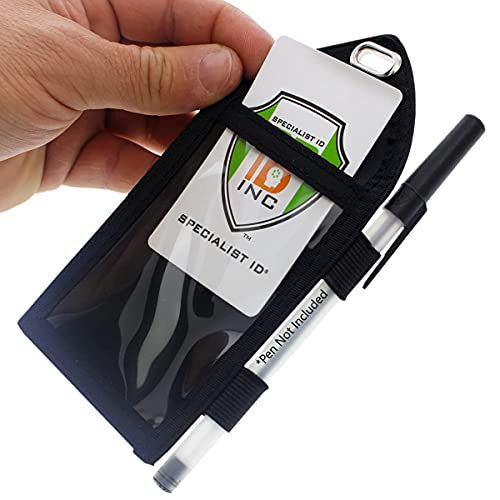Heavy Duty Badge Wallet with Pen Loop Holder - Double Pocket Key Card Holder - Clear Front Display Window - Secure Back Pouch for Cards, Money, Flash Drive and More by Specialist ID (Black) - size: 1 Single