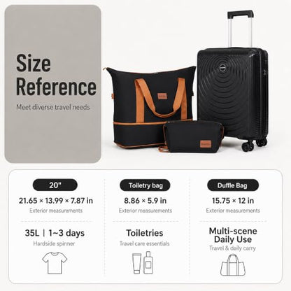 CONCEPTEN Luggage Sets 3 Piece, PP Hardshell Suitcases Set with Wheels - color: Black, size: 3 Piece Sets (21/Db/Tb)