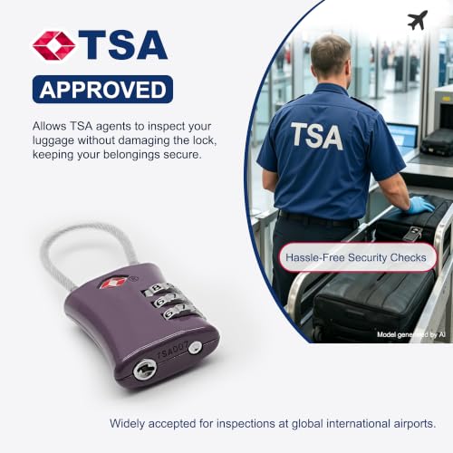 TSA Locks for Luggage, Small Combination Padlock with Cable, Luggage Locks TSA Approved for International Travel Essentials, Suitcase, Backpack Zipper, Locker, Flight Attendant Accessories - color: Black+Gray