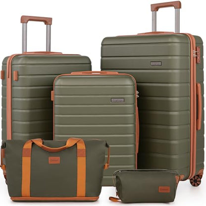 Cosbarn Luggage Sets 5 Piece, Hardshell Suitcases with Wheels, TSA Lock - color: OliveDrab