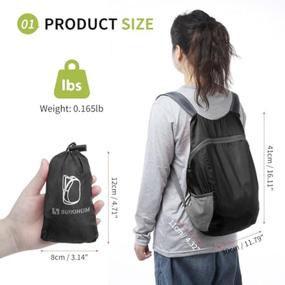 Ultra Lightweight Hiking-Daypack,Foldable Travel Packable Backpack | 20L Foldable Bag for Camping Cycling Outdoor,Day Pack for Men Women,black - color: Black