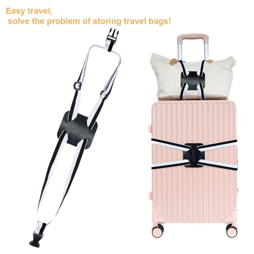 Luggage Straps for Suitcases, Travel Accessories to Connect Two Suitcase, Add A Bag Luggage Strap for Carry On Luggages Adjustable Buckle Belt (White/Black-1pcs) - color: White/Black-1pcs