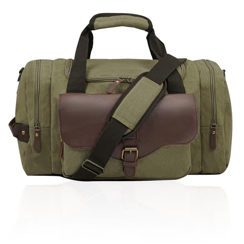 22L Canvas Duffle Bag for Men Lightweight Travel Overnight Carry-On - color: Armygreen