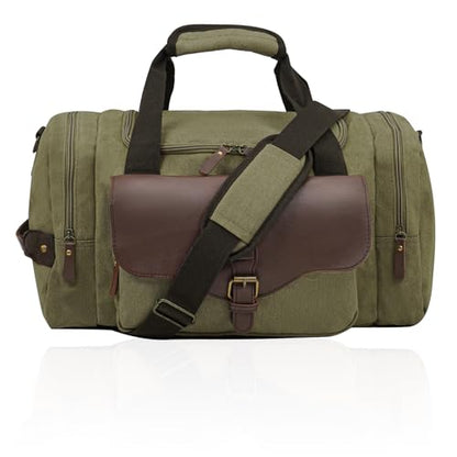 22L Canvas Duffle Bag for Men Lightweight Travel Overnight Carry-On - color: Armygreen