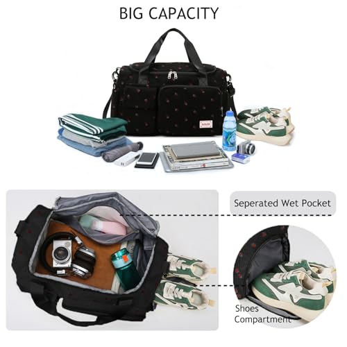Gym Bag Sport Duffel Overnight Weekender Travel Bag with wet pocket and shoe pocket K02 Black - color: K2-Black