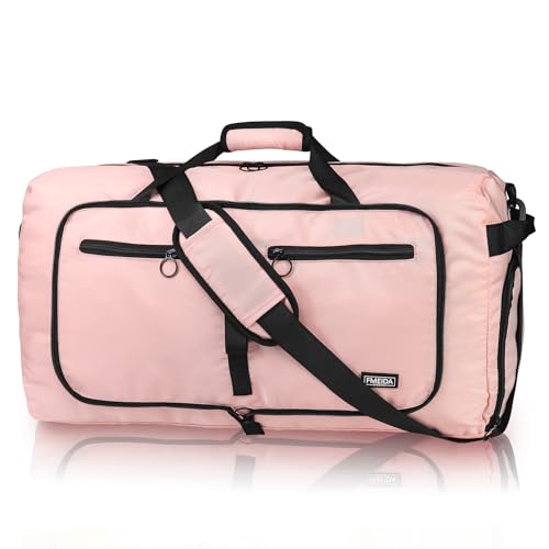 Fmeida 65L Duffle Bag Foldable Travel Duffel Bags for Men Women Travel Bag - color: Glossy Light Pink