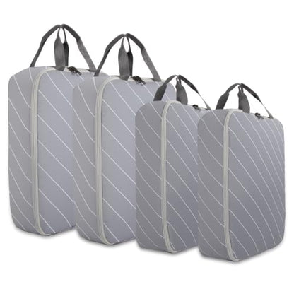 4 Set Striped Packing Cubes, Water-Repellent Travel Luggage Organizer Bags - color: Grey