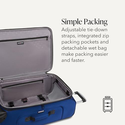 SwissGear Sion Softside Expandable Luggage – Medium Checked Suitcase with 360 Degree Wheels & Retractable Handle – 25 Inch, Perfect for 1-7 Night Trips – Blue - color: Blue, size: Checked-Medium 25-Inch