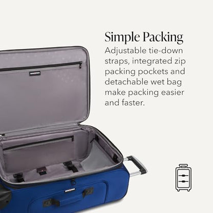 SwissGear Sion Softside Expandable Luggage – Medium Checked Suitcase with 360 Degree Wheels & Retractable Handle – 25 Inch, Perfect for 1-7 Night Trips – Blue - color: Blue, size: Checked-Medium 25-Inch