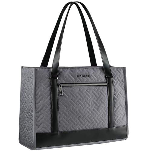 EMPSIGN Laptop Tote Bag for Women 16 Inch, Quilted Grey - color: Quilted Dark Grey