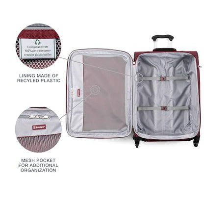 Travelpro Maxlite 5 Softside Checked Luggage Spinner, Red, 25-Inch | Medium Checked Suitcase, Expandable With 4 Wheels, Lightweight & Versatile Travel Design, Men & Women - color: Burgundy, size: Checked-Medium 25-Inch