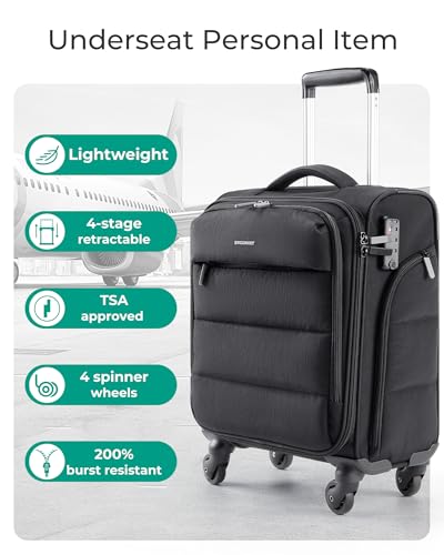 BAGSMART Softside Underseat Personal Item Suitcase with Wheels, Black - color: Black, size: 16-inch