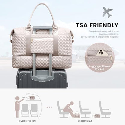 LOVEVOOK Travel Duffle Bag,Weekender Bags for Women with Shoe Compartment - color: Antiquewhite-b, size: Large-2 Pcs
