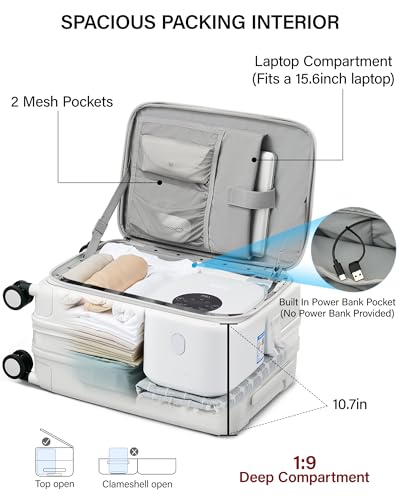 Hanke 20 Inch Expandable Carry On Luggage 22x14x9 Airline Approved - color: Smoke White, size: Expandable 20 Inch