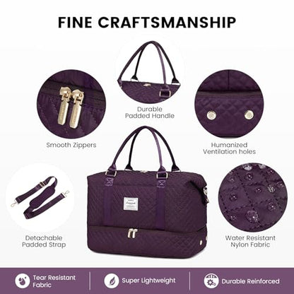 LOVEVOOK Travel Duffle Bag,Weekender Bags for Women with Shoe Compartment - color: Dark Purple-c, size: Large-2 Pcs