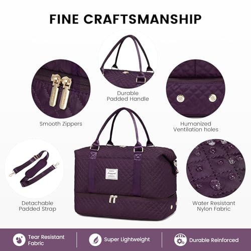 LOVEVOOK Travel Duffle Bag,Weekender Bags for Women with Shoe Compartment - color: Dark Purple-c, size: Large-2 Pcs