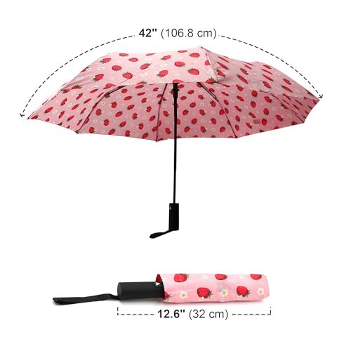 Nollia Compact Travel Umbrella with Auto Open – Windproof Folding Umbrella, Lightweight & Portable for Rain - color: A. Strawberry