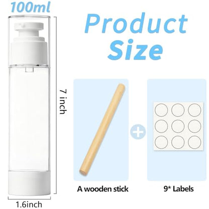 Clear Airless Pump Bottles, Vacuum Travel Cosmetic Containers - size: 100ml (3pack)