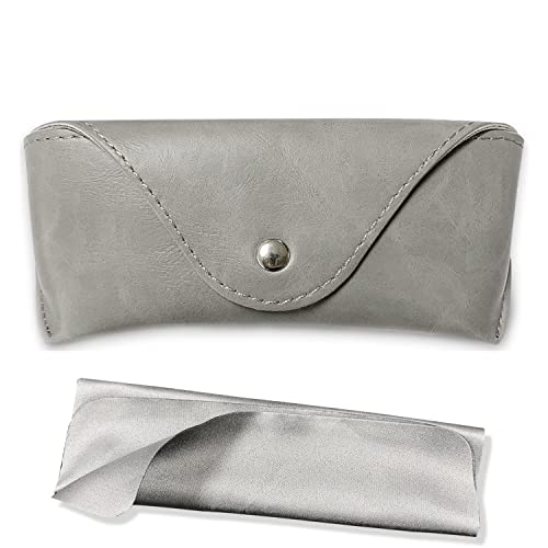 LogHog Portable Leather Glasses Case,Flexible Sunglasses Pouch Slim Case for Women Men Horizontal Eyeglass Case - color: Button-gray