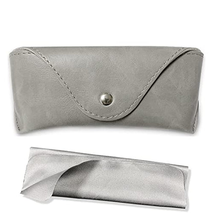 LogHog Portable Leather Glasses Case,Flexible Sunglasses Pouch Slim Case for Women Men Horizontal Eyeglass Case - color: Button-gray