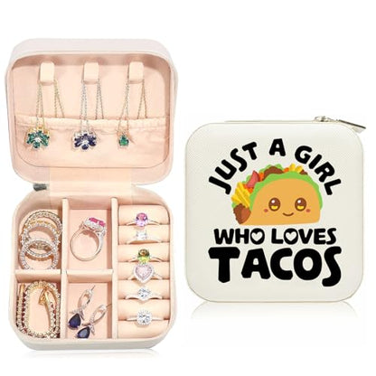 Tacos Travel Jewelry Case Small PU Leather Jewelry Box Organizer - color: Tacos, size: No Initial