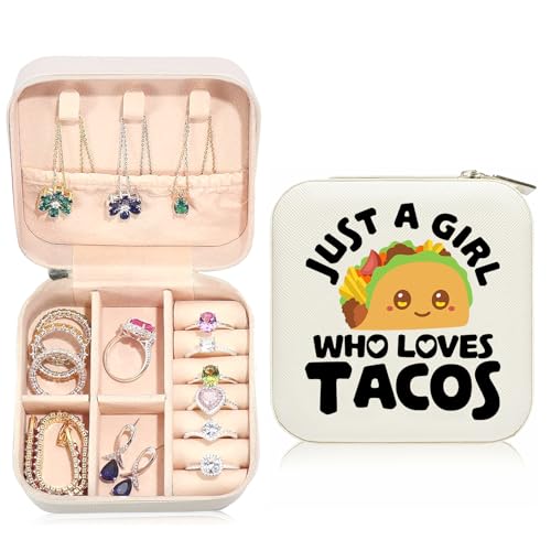 Tacos Travel Jewelry Case Small PU Leather Jewelry Box Organizer - color: Tacos, size: No Initial