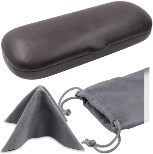 MyEyeglassCase Men Small Glasses case - Eyeglasses Hard Shell Holder Pouch & Cloth-Reading Slim & Narrow Case Heavy Duty - color: Grey