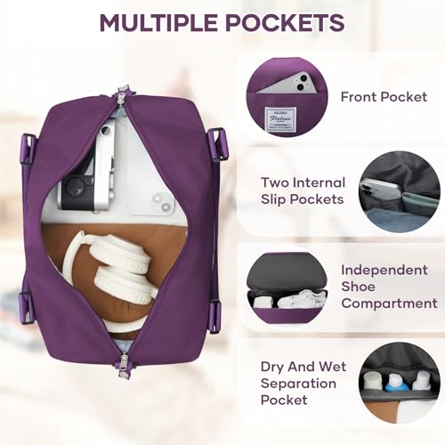 Travel Duffel Weekender Bag Women Tote Carry On Bags With Shoe Compartment - color: E20-DeepPurple, size: Large